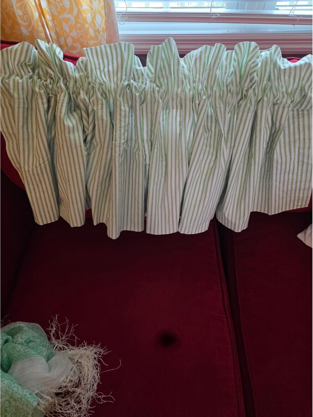 Green and White Striped Cotton Curtain Valance